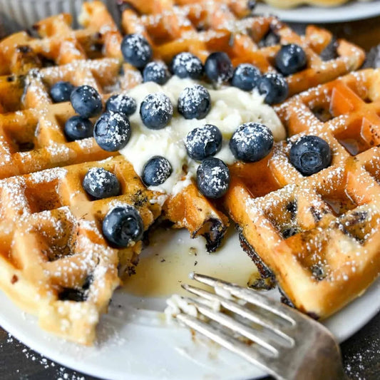 Blueberry waffles with chicken